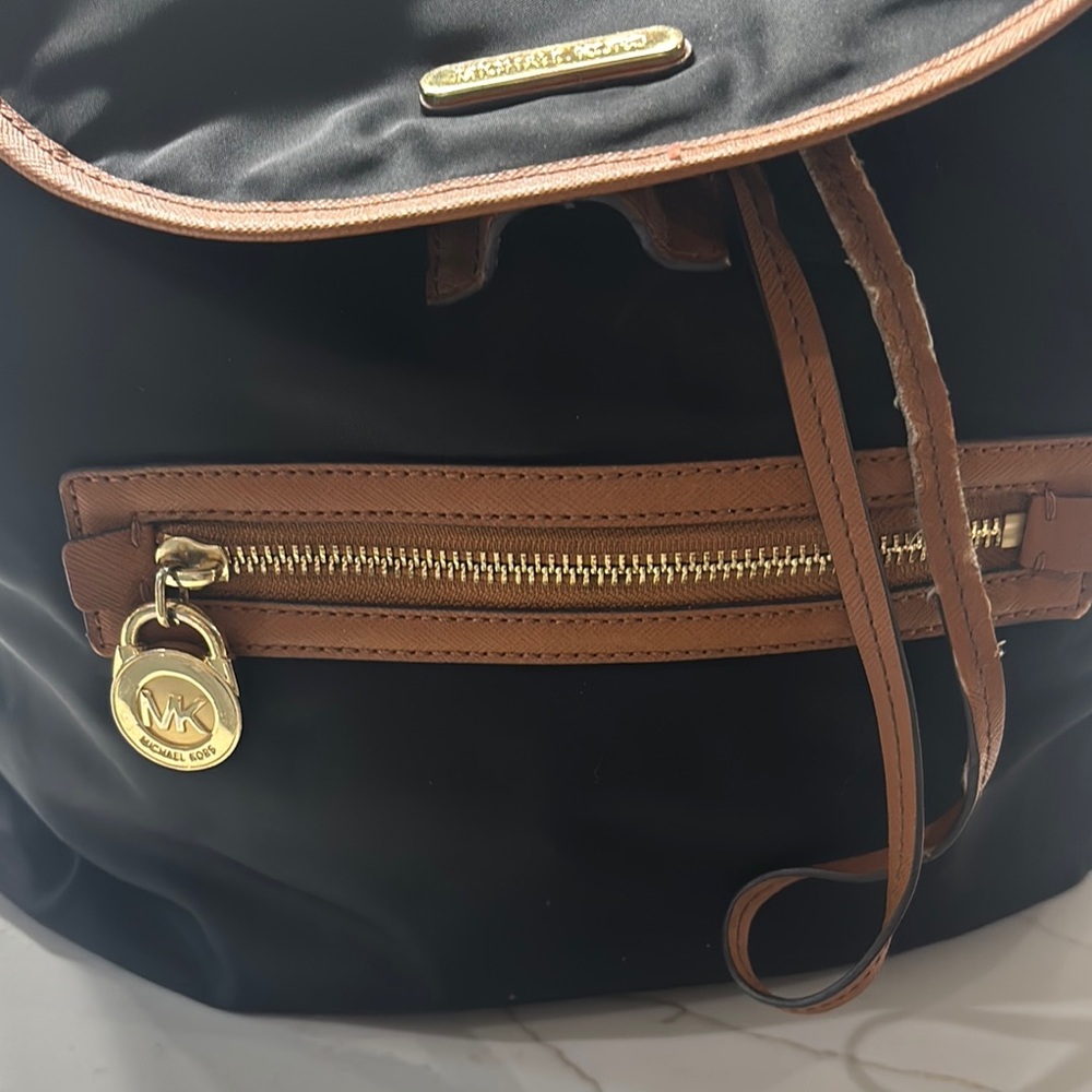 Michael Kors Black and Tan Backpack with Leather Accents - Picture 3 of 13